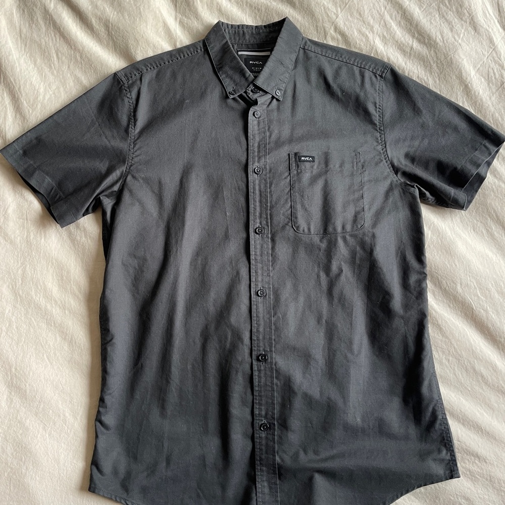 RVCA Men's Black Oxford Short Sleeve Button Up Shirt (slim)